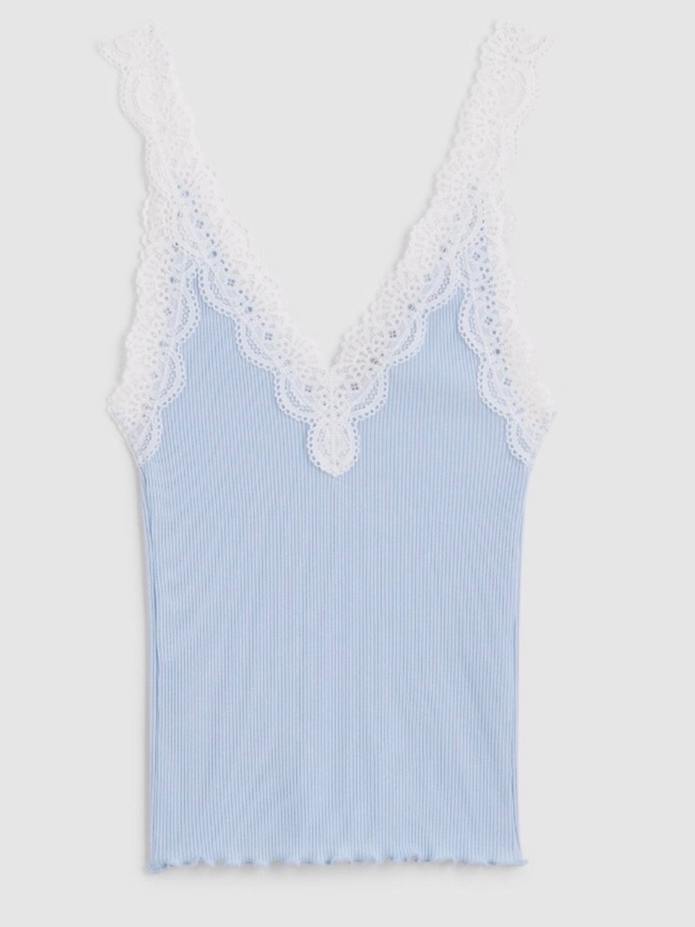 NWT Madewell Light Blue Ribbed Lace-Trim Tank Top